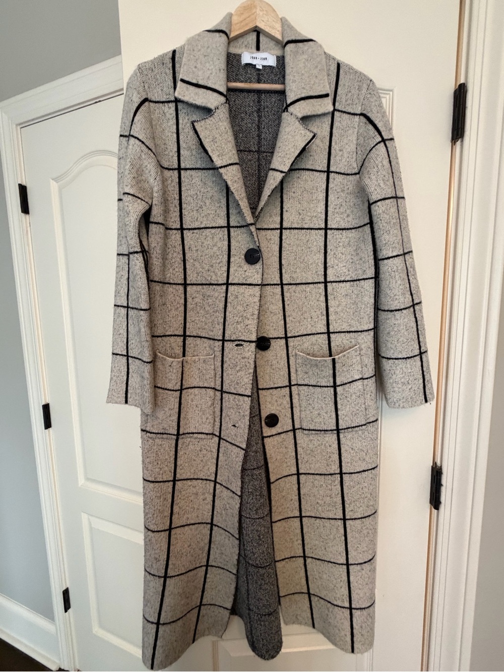 Windowpane Long Trench Coat - Gray by Zara